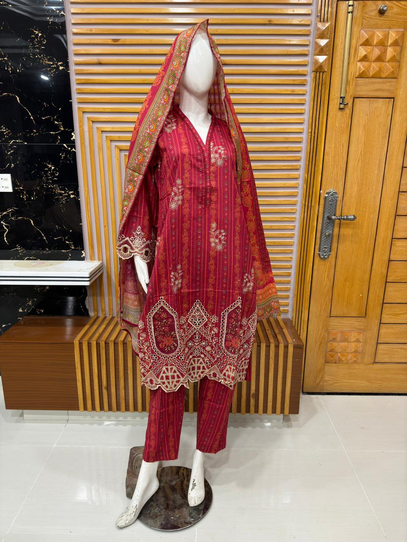 Embroidered 3pc Stitched Lawn