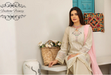 Beige 3-Piece Embroidered Cambric Cotton Suit for Women - Fashion Frenzy